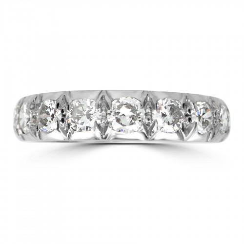 18W 9x Rbc Estimated 1.08ct F/G SI1 Half Eternity With Rubover And Grain Setting And Engraved Detail Between Stones Ring